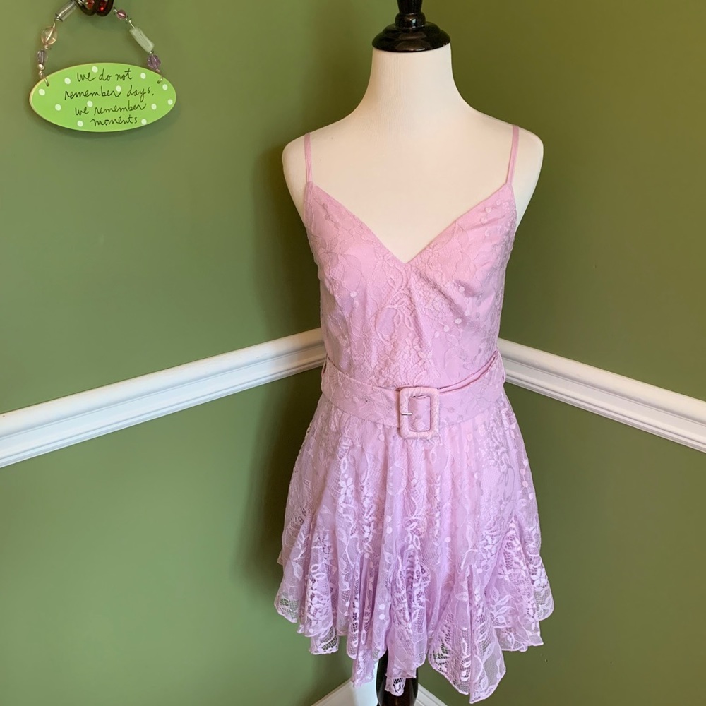 Shophopes purple lilac lace romper with belt